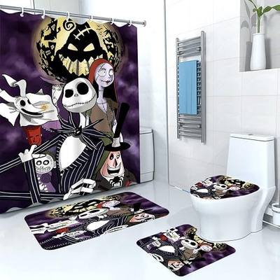 4Pcs Christmas Shower Curtain Sets Kids Bathroom Halloween Christmas Decor with 12 Curtain Hooks for Bathroom, Waterproof 71 x 71 inch (D00041)