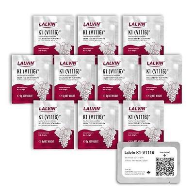Lalvin K1-V1116 Wine Yeast (10 Pack) - Sold by CAPYBARA Distributors Inc. | Make Wine Cider Mead Kombucha At Home, 5 g Sachets, Saccharomyces cerevisiae