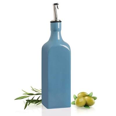 Sweejar 19 Fl Oz Ceramic Olive Oil Dispenser Bottle with Spout, Large Oil Dispenser for Kitchen, Opaque EVOO Oil and Vinegar Cruet for Cooking, Oil Container for Avocado Oil, Pack of 1 (Fog blue)