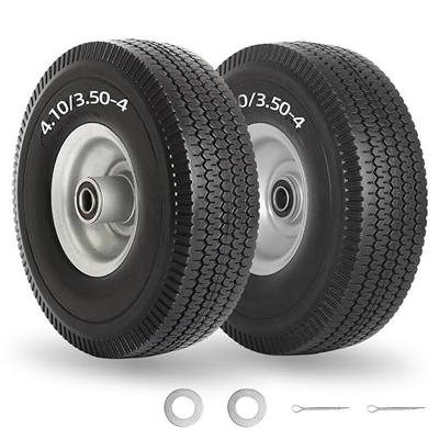 GICOOL 4.10/3.50-4" Flat Free Tire and Wheel, 10" Solid Tire with 5/8" Axle Bore Hole, 2.2" Offset Hub for Hand Truck Garden Wagon Cart Trolley Dolly Lawn Mover Replacement