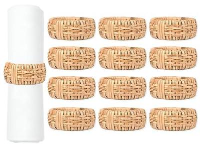 Braided Rattan Napkin Rings Set of 12, Tan Brown Napkin Holders for Cloth Napkins, Decorative Napkin Rings Bulk for Dining Table, Party, Wedding, Family Gatherings, Everyday Tabletop Decor