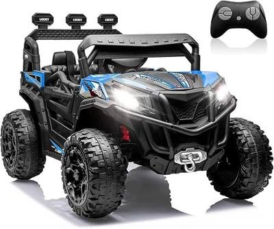 ANPABO 24 Volt Ride on Toys for Boys w/Remote Control, 4X75W Motors, Max 4.5MPH, 4WD/2WD Switchable, 4 Shock Absorbers, 19" Spacious Seat, Bluetooth, Electric Car for Kids (Blue)
