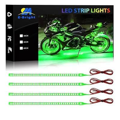YM E-Bright Waterproof LED Strip Lights, 12in 36SMD 12V Green 4 Pack | IP68 Flexible strips suit compatible cars, motorcycles, boats, and golf carts for interior or exterior accent lighting.
