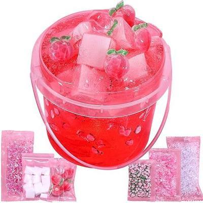Premade Peach Pink Jelly Cube Glimmer Crunchy Crystal Slime, Includes 6 Sets of Add-ins, Sensory and Tactile Stimulation, Stress Relief, Party Favors for Girls & Boys