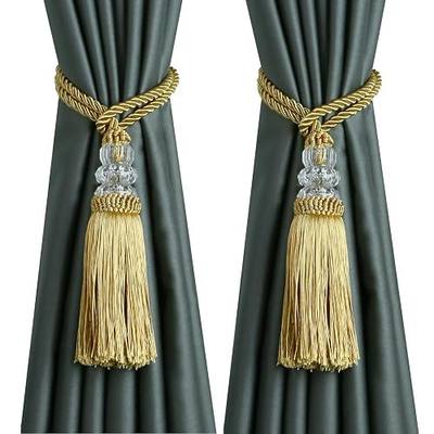 Curtain Tiebacks with Tassel, Outdoor Elegant Decorative Curtain Holdback,Modern Rope Window Curtain Ties Backs for Draperies 2 Pack (2, Gold)