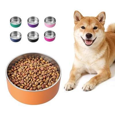 LIHONG Stainless Steel Dog Bowls for Large Dogs,Dog Food Water Bowls with Non Slip Rubber Bottom,Pet Feeding Bowl,Double Wall Insulated,Rustproof(64oz,Orange)