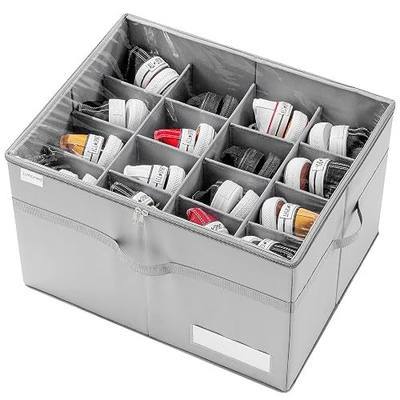 LUVHOMEE Shoe Organizer for Closet, Fits 16 Pairs, Large Shoe Box Storage Containers, Clear Foldable Shoe Storage Bins w/Bottom Support, Space Saving Shoes Holder w/Reinforced Handles, Gray