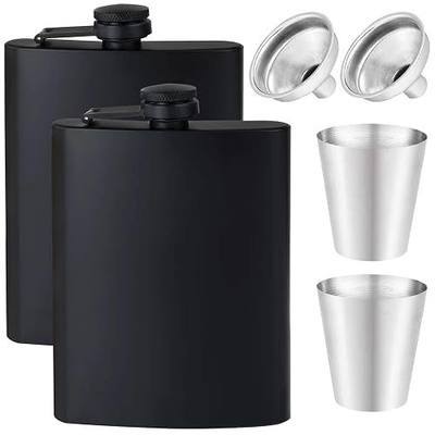 2PcsHip Flask for Liquor for Men Women Matte Black 8Oz Stainless Steel Leakproof with Funnel and Mini Wine Glasses Flasks for Outdoor Activities Wedding Party Great Gift Idea