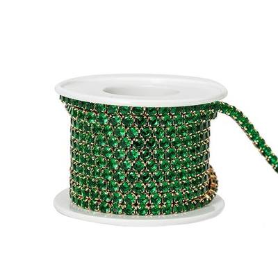 1 Yards Zircon Crystal Rhinestones Close Chain Round Beaded Trim for Sewing Craft DIY Decoration(4X4MM Golden Green)