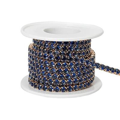 1 Yards Zircon Crystal Rhinestones Close Chain Round Beaded Trim for Sewing Craft DIY Decoration(4X4MM Golden Sapphire)