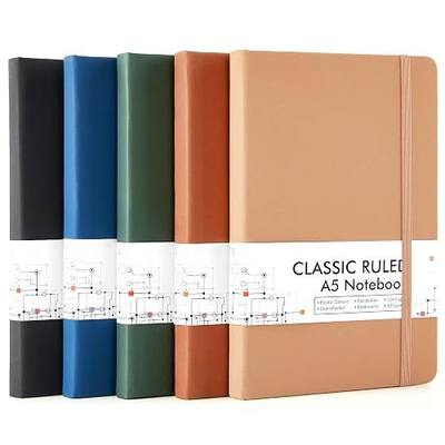 feela Journal Notebook Bulk for School, Hardcover Business Classic Ruled Lined Journals with Pen Holder for Work Office Journaling, with 5 Black Pens, 120 GSM, 5.1”x8.3”, 5 Pack, A5, Vintage Colors