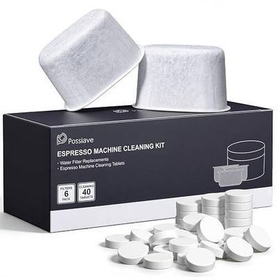 possiave Espresso Machine Cleaning Kit Compatible with Breville Machines | Includes 40 Espresso Cleaning Tablets & 6 Charcoal Water Filters, Direct Replacements for Breville BEC250 & BWF100