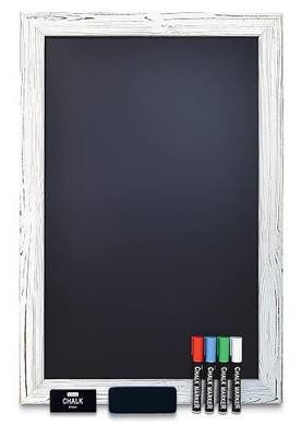 Better Office Products Magnetic Wall Chalkboard, X Large Size 20" x 30", Rustic Wood Frame, Chalkboard Sign, Vertical/Horizontal Wall Mount, Includes 4 Chalk Markers + Chalk and Eraser,(Whitewash)