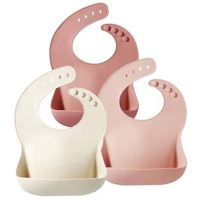 PandaEar Set of 3 Silicone Baby Bibs, Waterproof Soft Adjustable Bibs for Babies Toddlers 10-72 Months