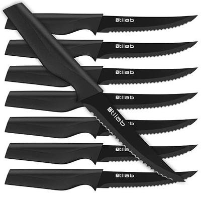 Steak Knives Set of 8, Serrated Stainless Steel Steak Knife, Dishwasher Safe, Black