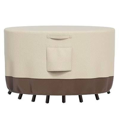 Round Patio Furniture Cover 60 Inch Waterproof, Heavy Duty UV Protection Outdoor Chair Covers for All Seasons, Durable Weatherproof Patio Table Covers with Tie (Beige & Brown,96" DIAx28 H)