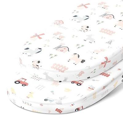 Joey + Joan Bassinet Fitted Sheets Compatible with SNOO Happiest Baby Oval Bassinet – Buttery Soft 100% Cotton – Farm Animals – 2 Pack