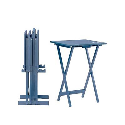 Linon SAMM Navy Trey Table Set with Compass Accent Includes Four Trey Tables and Stand