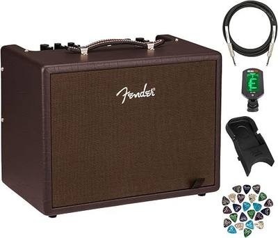 Fender Acoustic Junior 100W Combo Acoustic Guitar Amplifier Bundle with Instrument Cable, Amperstand Guitar Cradle, Tuner, and 24-Pack Picks
