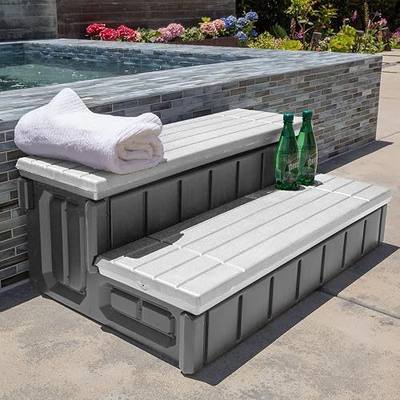 XtremepowerUS Universal Heavy Duty 2-Step Spa & Hot Tub Step Porch Steps with Large Storage Compartment Non-Slip Resistant Step Stairs 36" Inches Long Stool Pool Ladder, Grey
