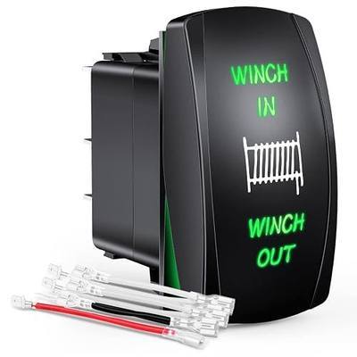 GOOACC Momentary Winch Rocker Switch ON Off ON Toggle Switches DPDT 7Pin 12V 24V Jumper Wires Winch in Out Switch Green for Cars Trucks Caravans Boats