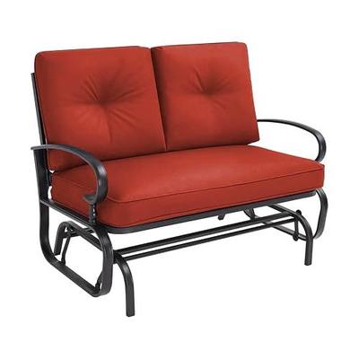 Crownland Outdoor Patio Glider Chair, Rocking Glider Bench for 2 Person, Porch Furniture Loveseat Seating, Wrought Iron Patio Gliders for Outside, Porch, Garden, Classic Red