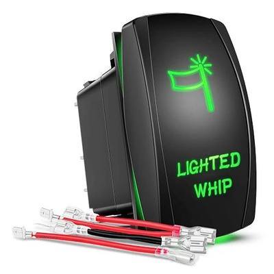 GOOACC Lighted Whip Rocker Switch Led Light Bar 5Pin Laser On Off SPST switches 20A 12V 10A 24V Green with Jumper Wires Set for Cars Trucks RVs,2 Years Warranty