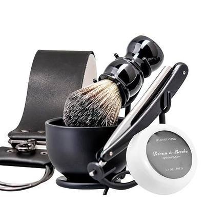 Grandslam Shaving Straight Razor Kit, Steel Cutthroat Straight Razor With Leather Strop, Shaving Brush, Stainless Steel Shaving Bowl and Stand, Shaving Soap, Gift for Men, Black…