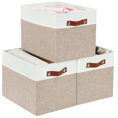DECOMOMO Kallax Storage Cubes, Storage Baskets for Shelves 3-Pack | 13 x 15 x 13 Storage Bins, Baskets for Organizing Shelves (Beige & White)