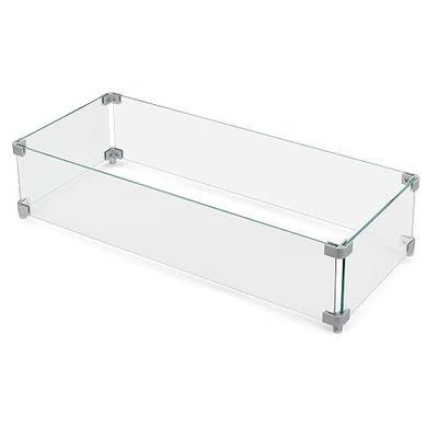 NUU GARDEN 27.6'' x 11.7'' x 6.5" Rectangular Fire Pit Wind Guard, Transparent Tempered Glass, Polished Aluminum Brackets, 3M Anti-Slip Pads, Fit for Best Choice 52-inch Fire Table WG01