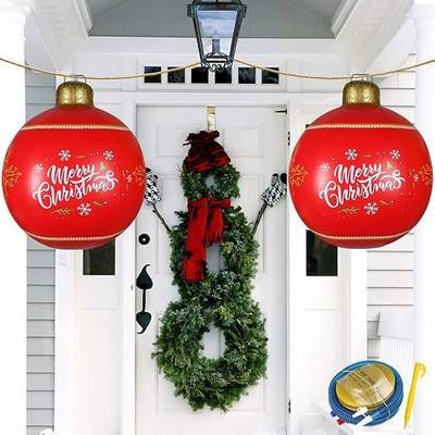 2 PCS Christmas Balloons Inflatable Balls 24 Inch PVC Party Decorate Giant Outdoor Christmas Inflatable Balls Home Outdoor Garden Yard Christmas Decor Outdoor Decorations with Inflatorn Pump Red