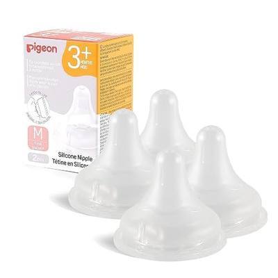 Pigeon Silicone Nipple (M) with Latch-On Line, Natural Feel, 3+ Months, 4 Counts