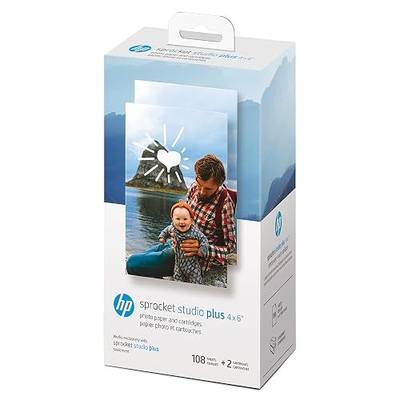 HP Sprocket Studio Plus 4 x 6” Photo Paper and Cartridges (Includes 108 Sheets and 2 Cartridges) – Compatible only with HP Sprocket Studio Plus printer