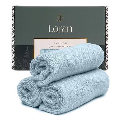 Loran Sky Blue Washcloths Set of 6 Soft Facial Cloths 10” x 10” 100% Viscose Derived from Bamboo Spa-Like Feel Silky Face Cloth for Skin Cleansing