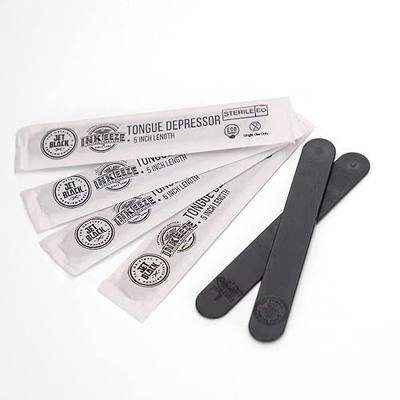 Jet Black Tattoo Tongue Depressor, Eco Friendly Tattoo Supplies, 5" Individually packaged and EO Sterilized, Easy Transferring Ointments, 100 Count