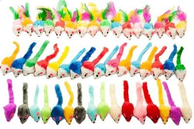 Fashion's Talk 48-Count Assorted Mice Cat Toys Furry Rattle Mouse Kitten Toy Mini Mice for Indoor Cats Interactive Play Color Varies