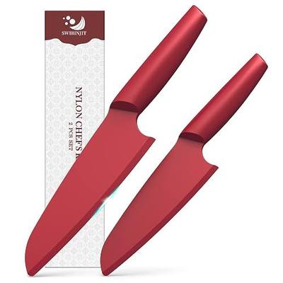 Nylon Knife for Nonstick Pans, 2 Piece Set | 11” and 9” Plastic Nylon Knife for Cutting Fruits, Veggies and Bread,Red, Safe