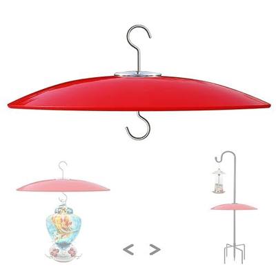 13" Large Glass Rain Cover for Bird Feeder, Red Weather Guard Dome Shield | Stainless Hooks & Shatterproof Squirrel Baffle, Dual Use on Shepherd Pole or Hook Hanging, Bird House Protector, Dia. 33cm