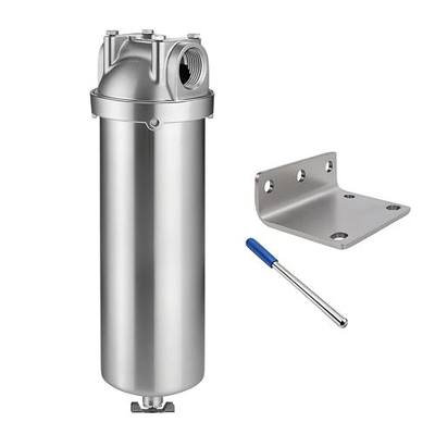 NSF/ANSI 42 Stainless Steel Whole House Water Filter Housing, 10" x 2.5" Sediment Water Filter System for Heavy Duty, Well & City Water, 3/4" NPT Port, Drain Valve Style A(Wing)