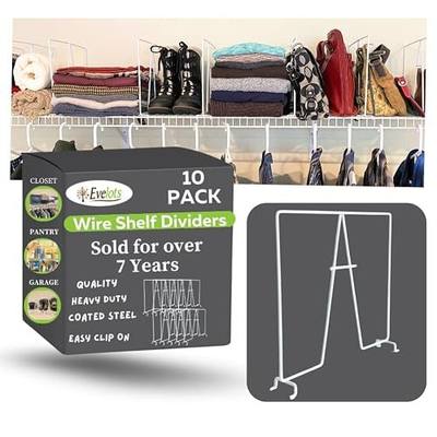 Evelots 10-Pack Wire Shelf Dividers, Clip-On Closet Organizers, Tall Steel | Ten tall coated-steel dividers clip onto wire shelves without tools to organize closets, offices, pantries and garages.