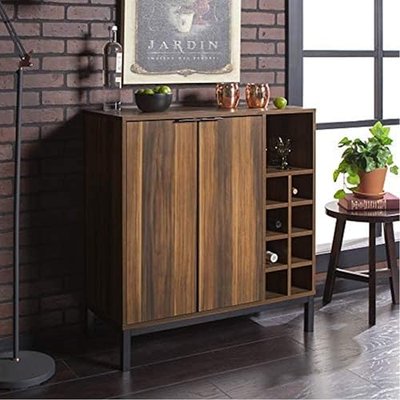 Walker Edison Mid-Century Modern Wood Kitchen Buffet Sideboard Entryway Serving Storage Cabinet Doors Dining Room Console, 34 Inch, Brown