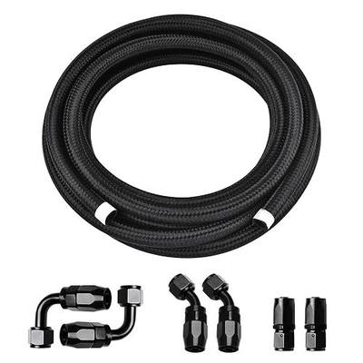 3/8″ 6AN 10FT Fuel Line Hose Kit, AN6 Nylon Stainless Steel Braided Fuel Line Oil/Gas/Fuel Hose End Fitting Hose with 6 PCS Swivel Fuel Hose Fitting Adapter Kit - Black (ID: 0.35 Inch)