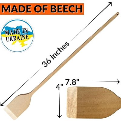 36-in Beech Heavy Duty Wooden Mixing Paddle - Made in Ukraine - Handle Long Stir for Cooking Cajun Crawfish Boil and Brewing Beer - Stirring Spatula for Brewing Mixing Grill Camping in Big Stock Pots