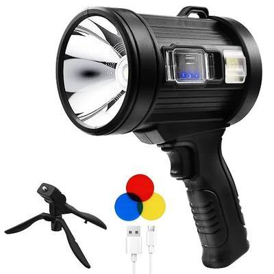 Rechargeable Flashlight, Handheld Flashlight with Cob Light, 4 Color 6 Modes Portable LED Flashlight for Hunting Boating Camping
