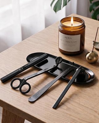 YOUTUOY 5 in1 Candle Accessory Set with Rechargeable Candle Lighter, Candle Wick Trimmer, Candle Wick Snuffer, Candle Wick Dipper, Storage Tray Plate, Candle Care Kit (Matte Black)