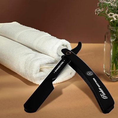 Parker PTABK Adjustable Stainless-Steel Barber Razor | 3 Blade Exposures (Low/Medium/High) | Straight Shavette with 5 Premium Platinum Refills | Black Stainless Steel Handle | Three Blade Exposure Settings Let Barbers Tailor Control For Shaving, Edging And Detailed Beard Or Hairline Work.