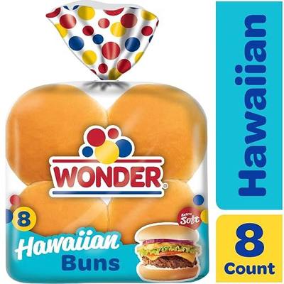 Wonder Bread Hawaiian Buns, White Hawaiian Bread Hamburger Buns, 15 oz, 8 Count