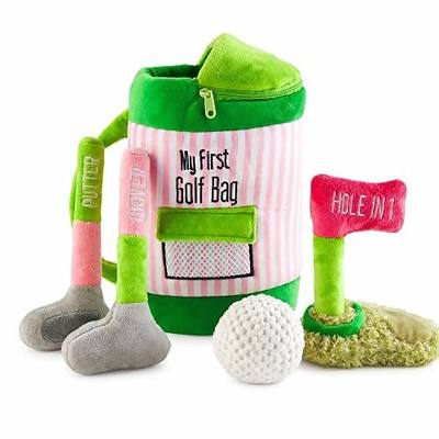 Mud Pie Pink Golf Plush Play Set, Baby Golf Bag Toy with Driver, Putter, Ball Rattle and Flag, Ages 18 Months Up