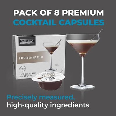 Bartesian Espresso Martini Cocktail Mixer Capsules for Cocktail Machine – Home Bar Mixology Cocktails Mix Pod Capsule Set To Use With the Cocktail Drink Maker Machine – Pack of 8