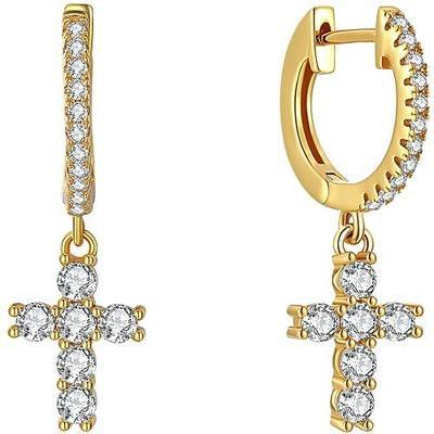 Petite CZ Cross Charm Huggie Earrings |18K Gold| Pave Cross Hoops | Small Hoop Dangle | Hypoallergenic Core